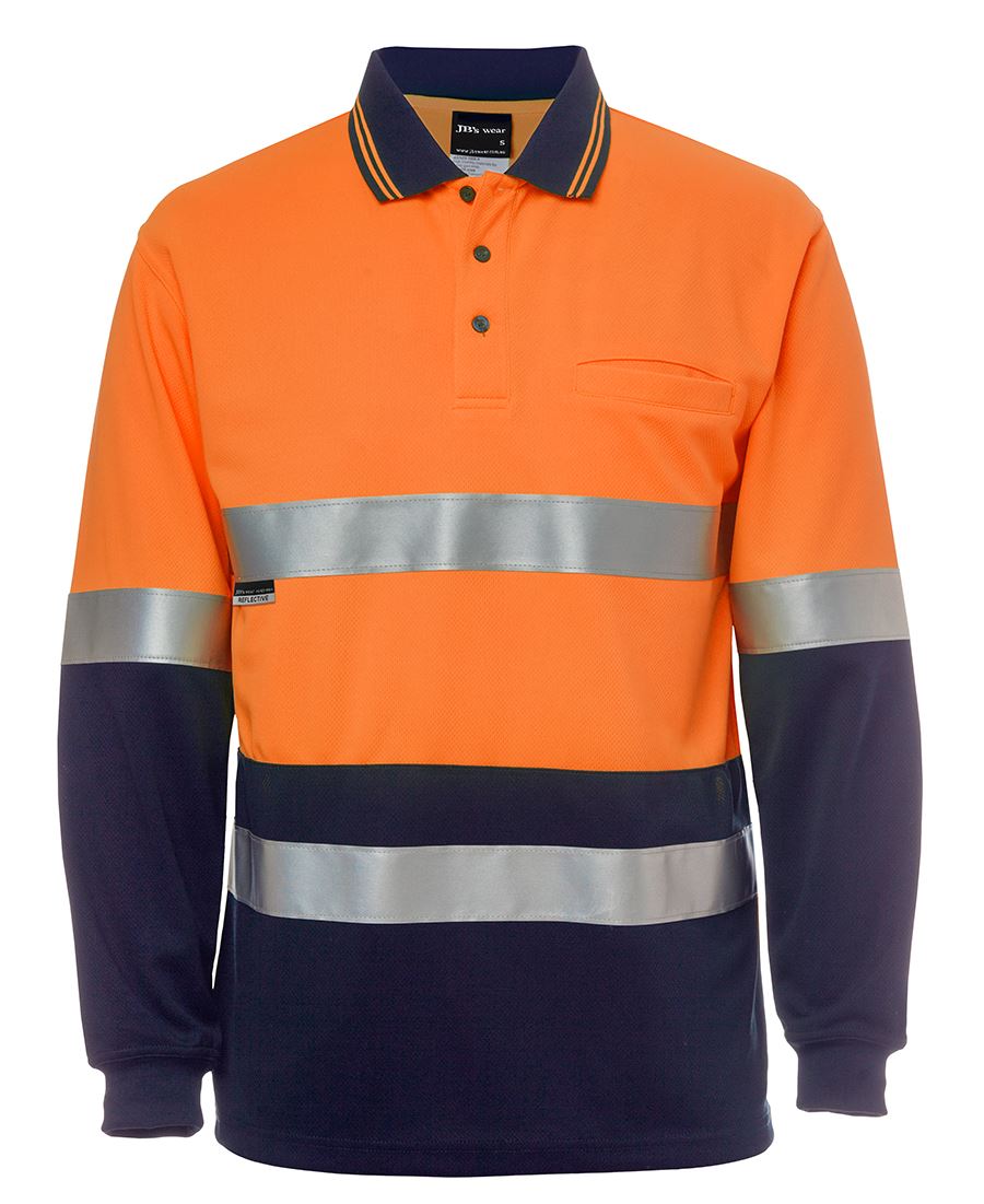 JB's Hi Vis Long Sleeve (D+N) Cotton Back Polo - 6HMCB