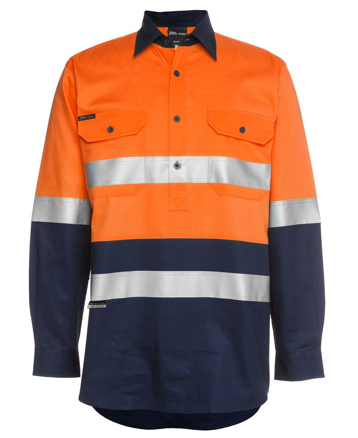 JB's Hi Vis (D+N) Close Front Long Sleeve 190g Work Shirt - 6HWCF