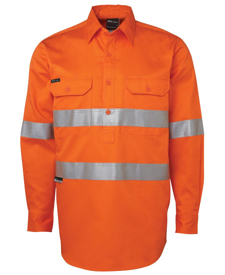 JB's Hi Vis (D+N) Close Front Long Sleeve 190g Work Shirt - 6HWCF