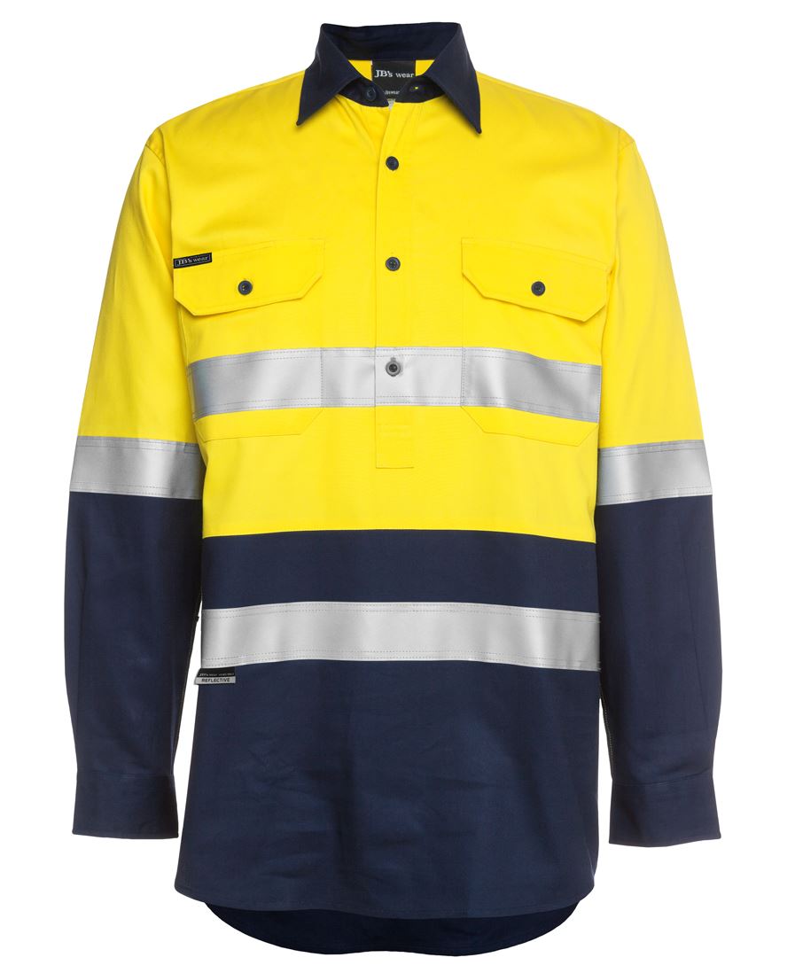 JB's Hi Vis (D+N) Close Front Long Sleeve 190g Work Shirt - 6HWCF