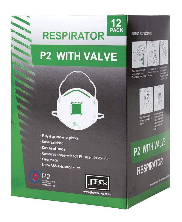 Jb’s P2 Respirator With Valve (12 Pack) - 8C150