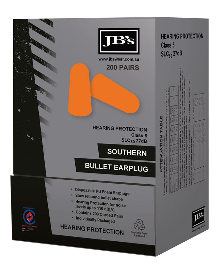 JB'S Southern Bullet Earplug (200 Pair) - 8P085