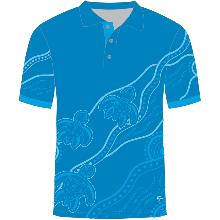 Custom Indigenous Designed Polo Shirt - River Turtle