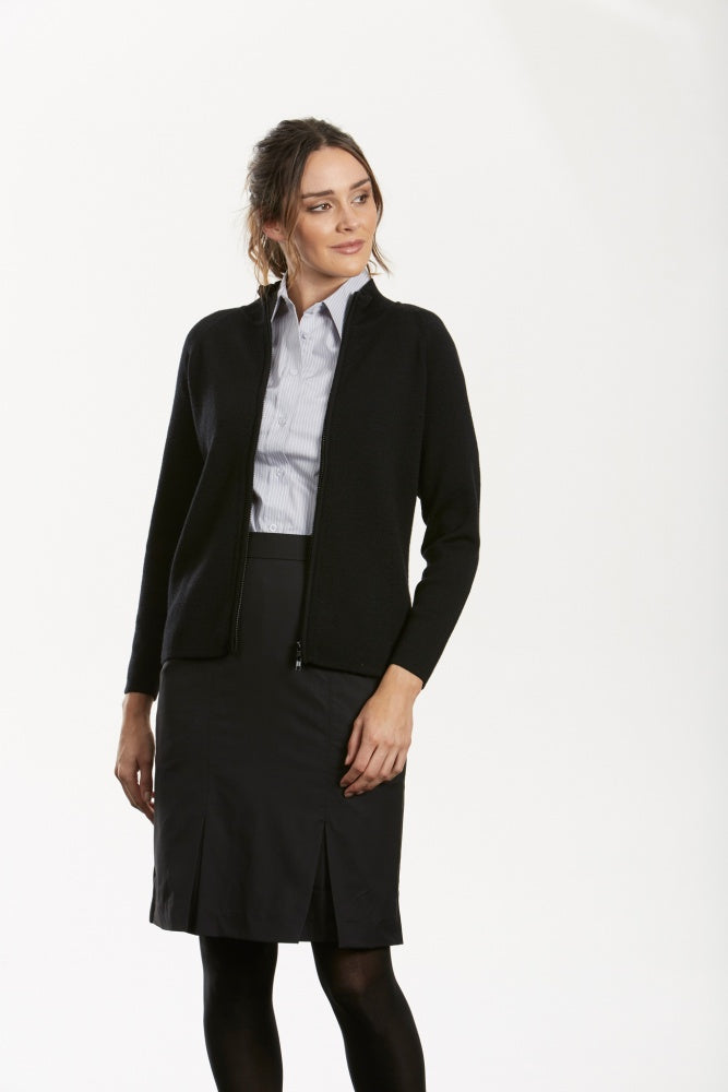 Ladies Long Sleeve Pointelle Cardigan With Two Way - MF8012