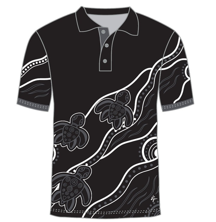 Custom Indigenous Designed Polo Shirt - River Turtle