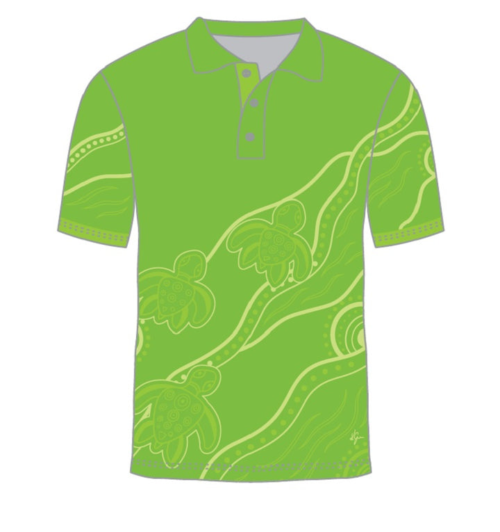 Custom Indigenous Designed Polo Shirt - River Turtle