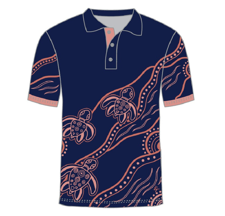 Custom Indigenous Designed Polo Shirt - River Turtle