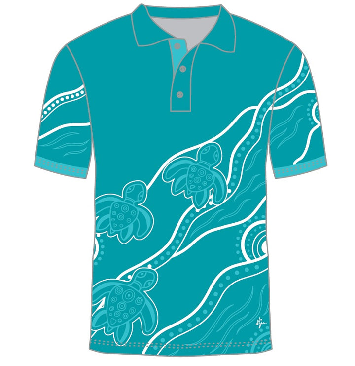 Custom Indigenous Designed Polo Shirt - River Turtle