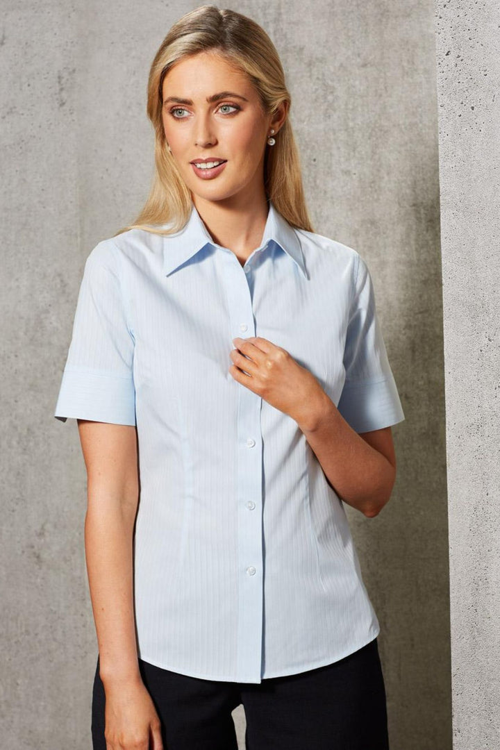 Ladies Self Stripe Short Sleeve Shirt - M8100S