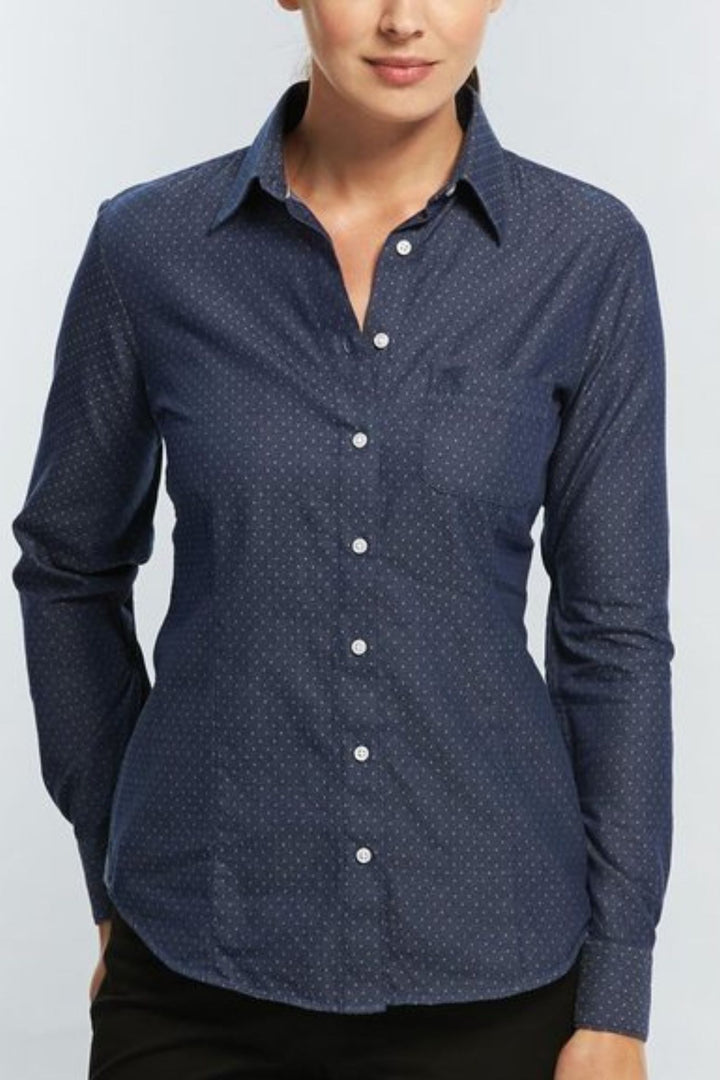 Wellington Denim Polka Dot Dobby Long Sleeve Shirt - 1714WHL