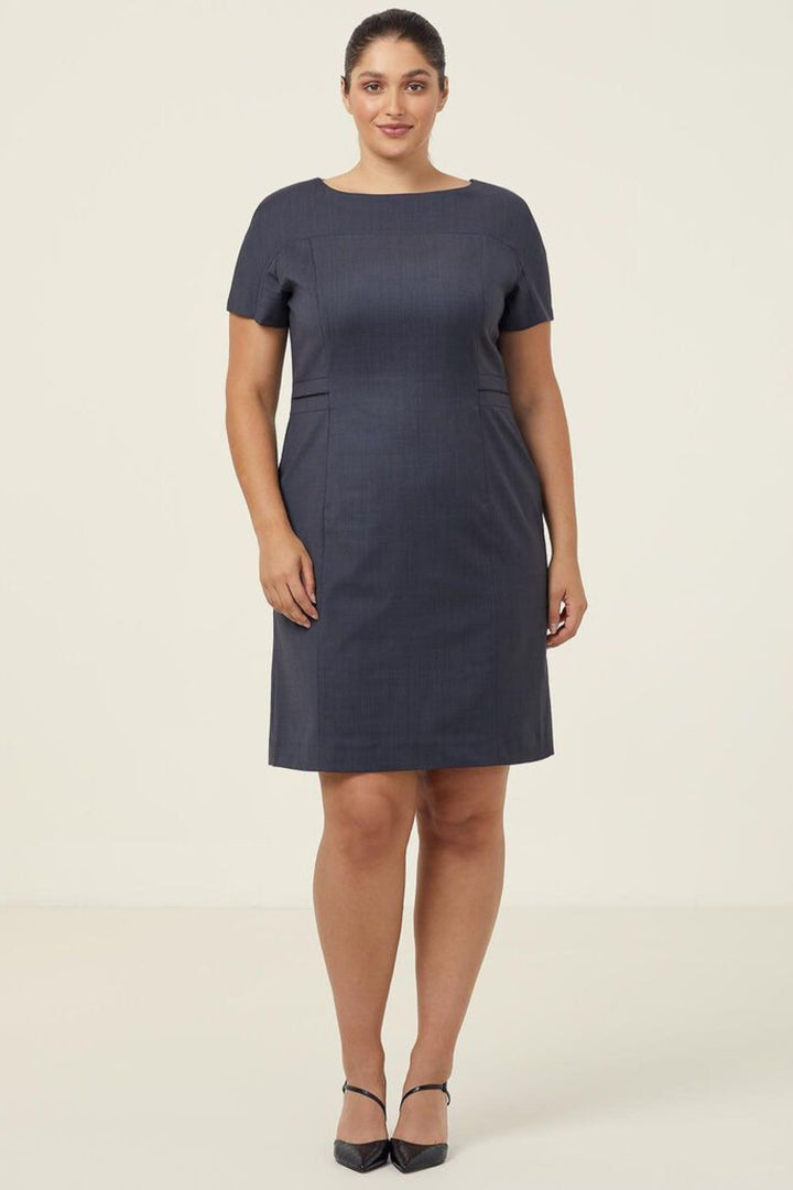 Ladies Sharkskin Short Sleeve Detail Dress - CBL - CAT6BE