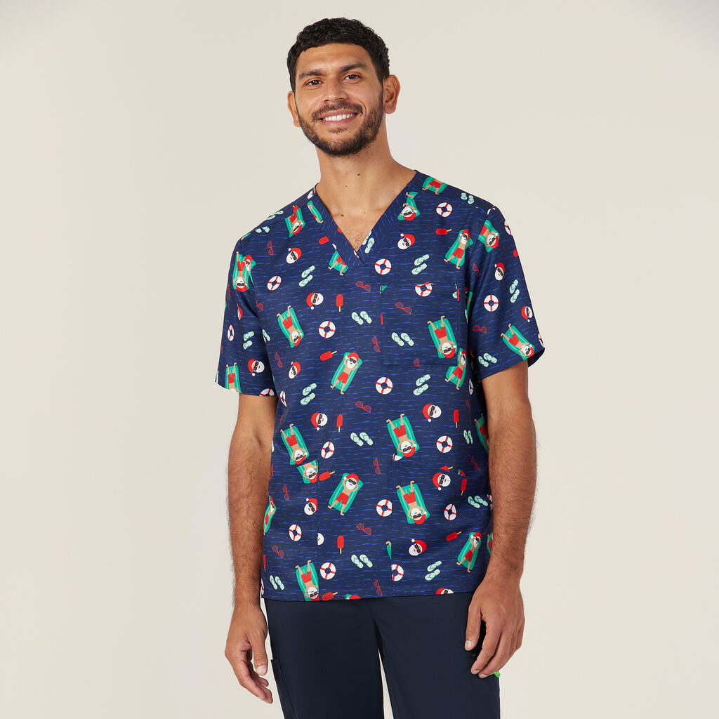 Festive Santa Pool Party Scrub Top - CATRGK