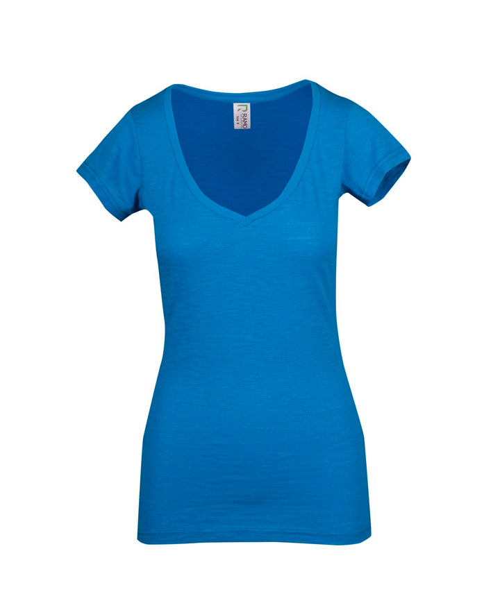 Women's Raw Cotton Wave V Neck Tshirt - T918LD