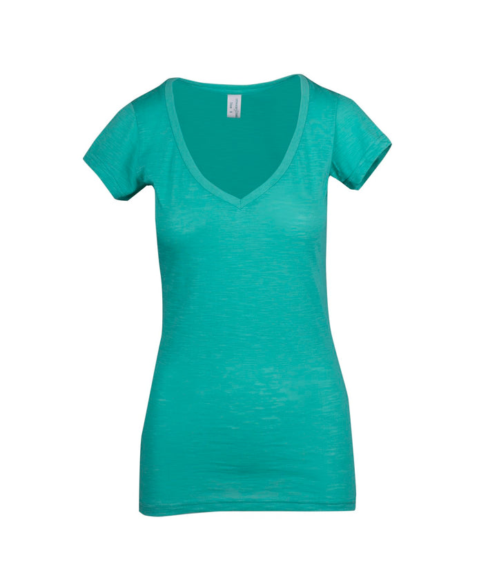 Women's Raw Cotton Wave V Neck Tshirt - T918LD