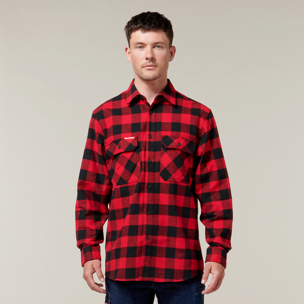 Long Sleeve Check Flannel Cotton Work Shirt - Y07295