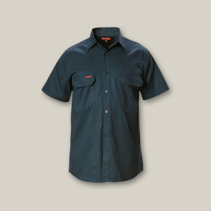 Short Sleeve Open Front Cotton Drill Work Shirt - Y07510