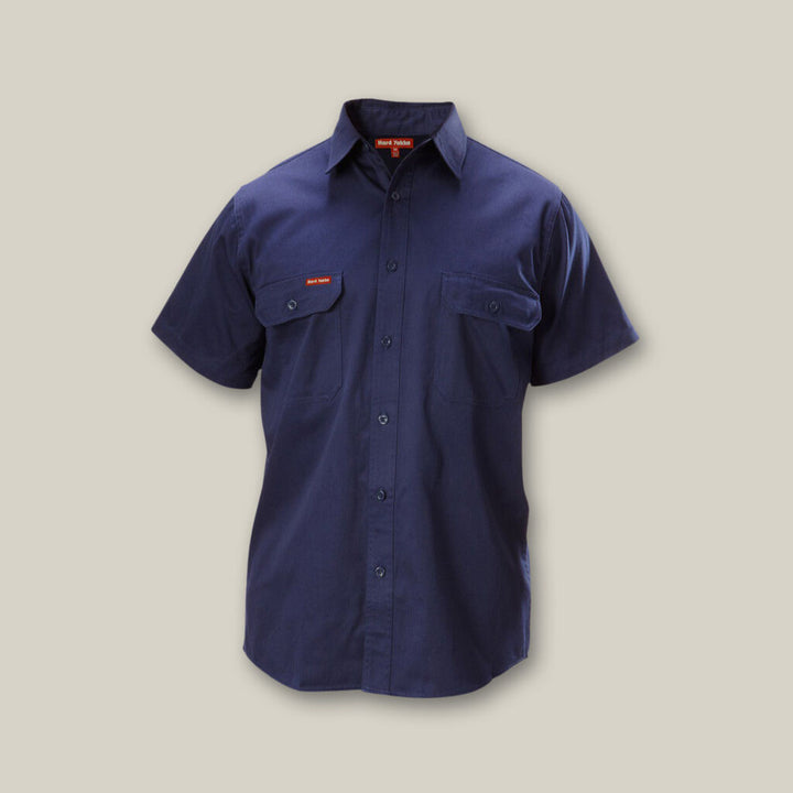 Short Sleeve Open Front Cotton Drill Work Shirt - Y07510