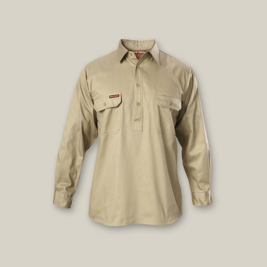 Long Sleeve Closed Front Cotton Drill Work Shirt - Y07530