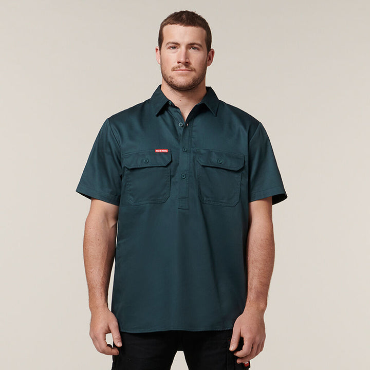 Short Sleeve Closed Front Cotton Drill Work Shirt - Y07540