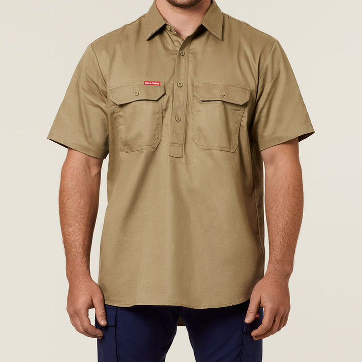 Short Sleeve Closed Front Cotton Drill Work Shirt - Y07540