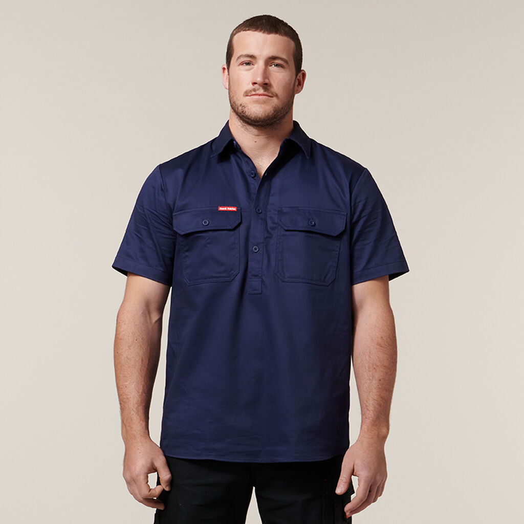 Short Sleeve Closed Front Cotton Drill Work Shirt - Y07540