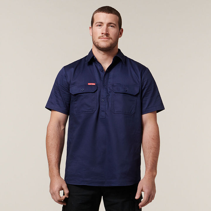 Short Sleeve Closed Front Cotton Drill Work Shirt - Y07540