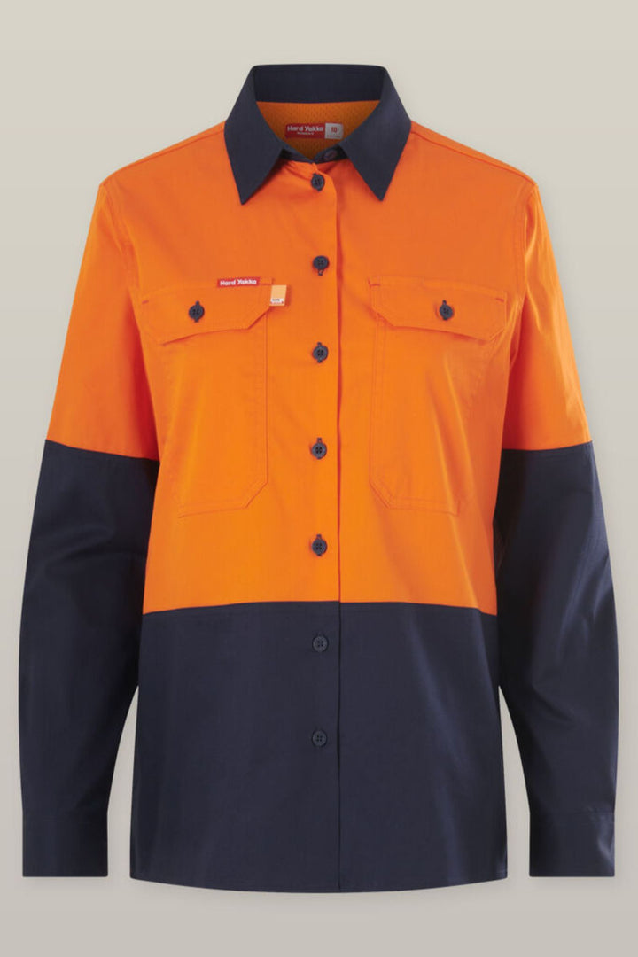 Womens Long Sleeve Hi Vis 2 Tone Vented Shirt - Y08423