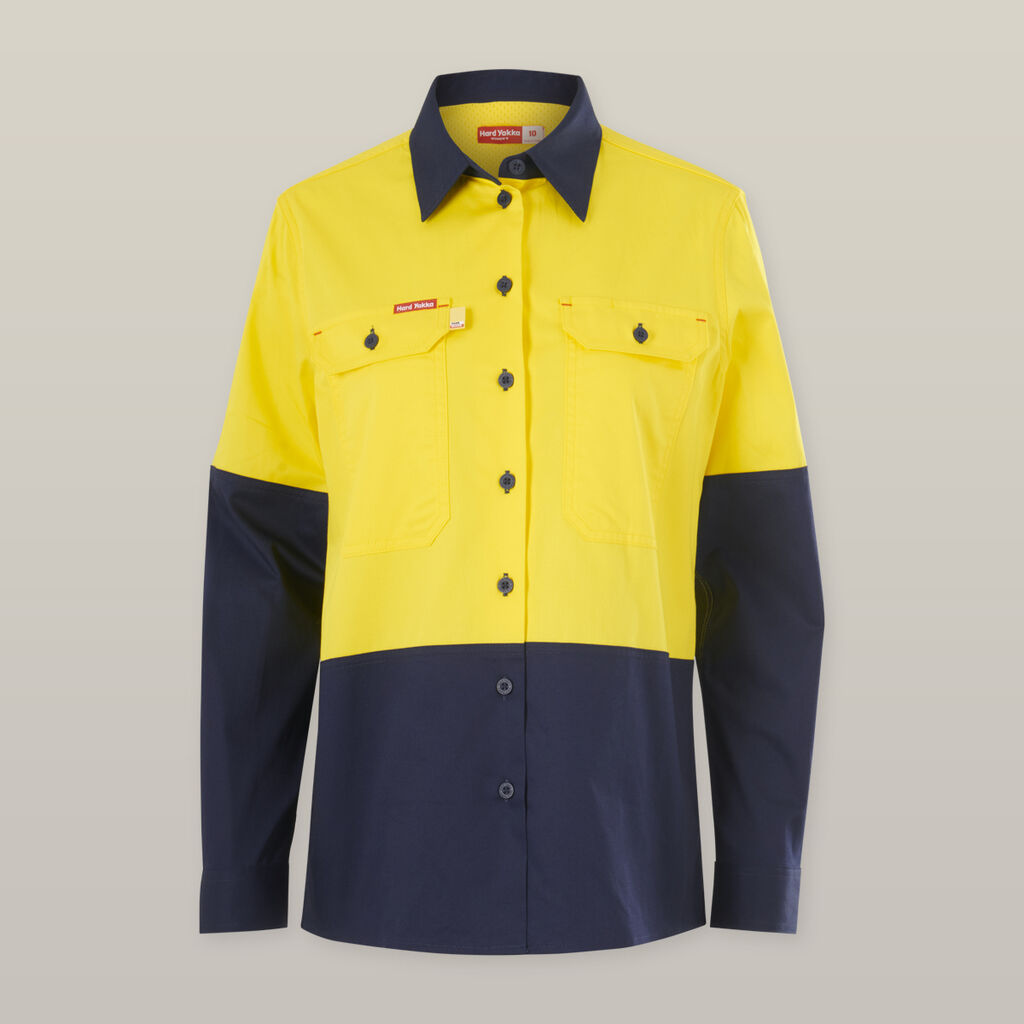 Womens Long Sleeve Hi Vis 2 Tone Vented Shirt - Y08423