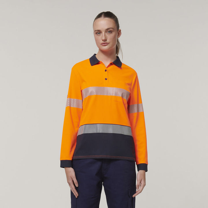 Womens Long Sleeve Hi Vis Taped Polo - Y08604