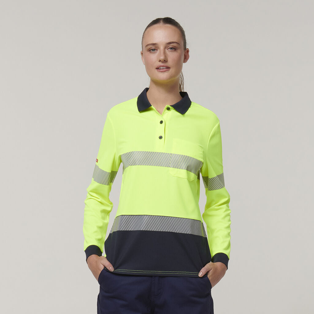 Womens Long Sleeve Hi Vis Taped Polo - Y08604