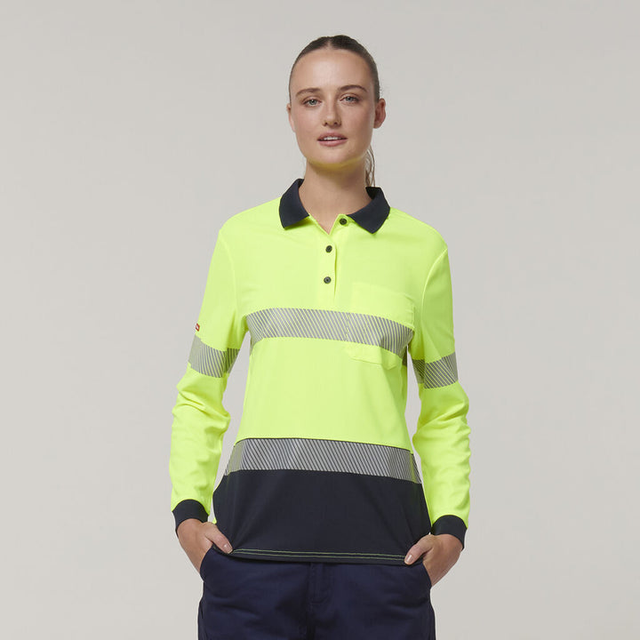 Womens Long Sleeve Hi Vis Taped Polo - Y08604