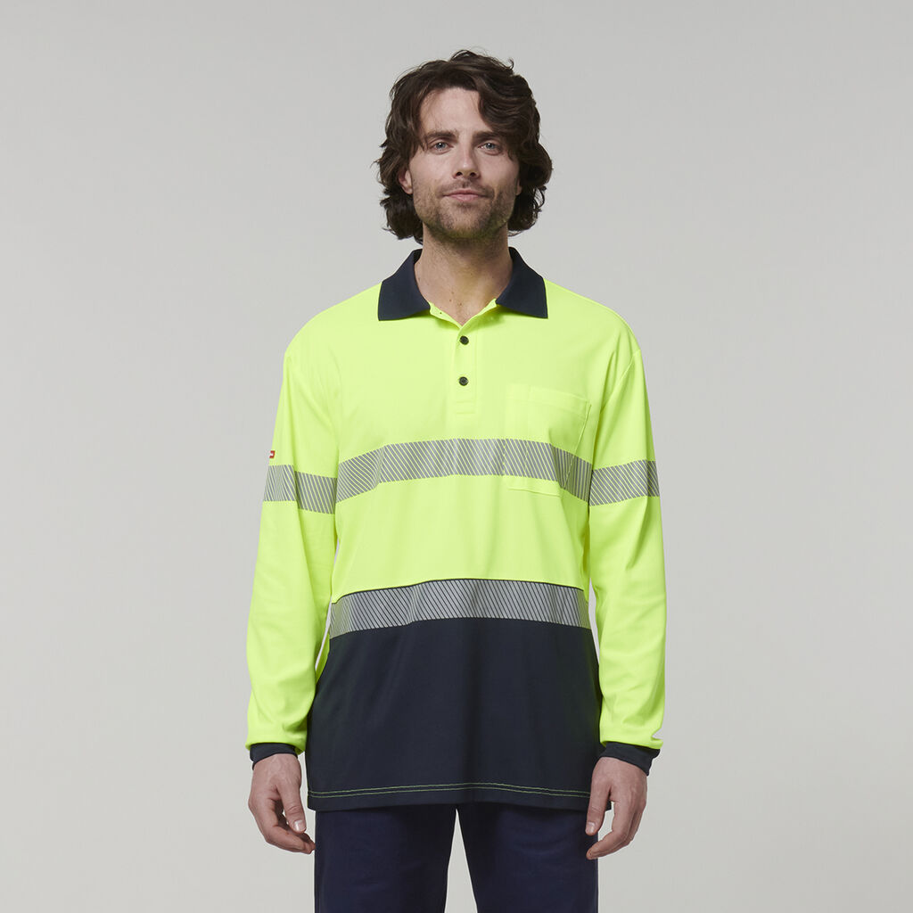 Mens Long Sleeve Hi Vis Taped Polo - Y19619