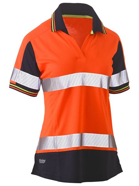 Women's Short Sleeve Taped Two Tone Hi Vis V-Neck Polo - BKL1225T