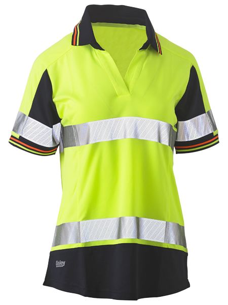 Women's Short Sleeve Taped Two Tone Hi Vis V-Neck Polo - BKL1225T