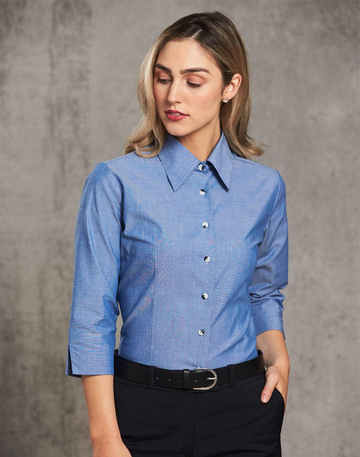 Ladies Wrinkle Free Chambray Shirt 3/4 - BS04