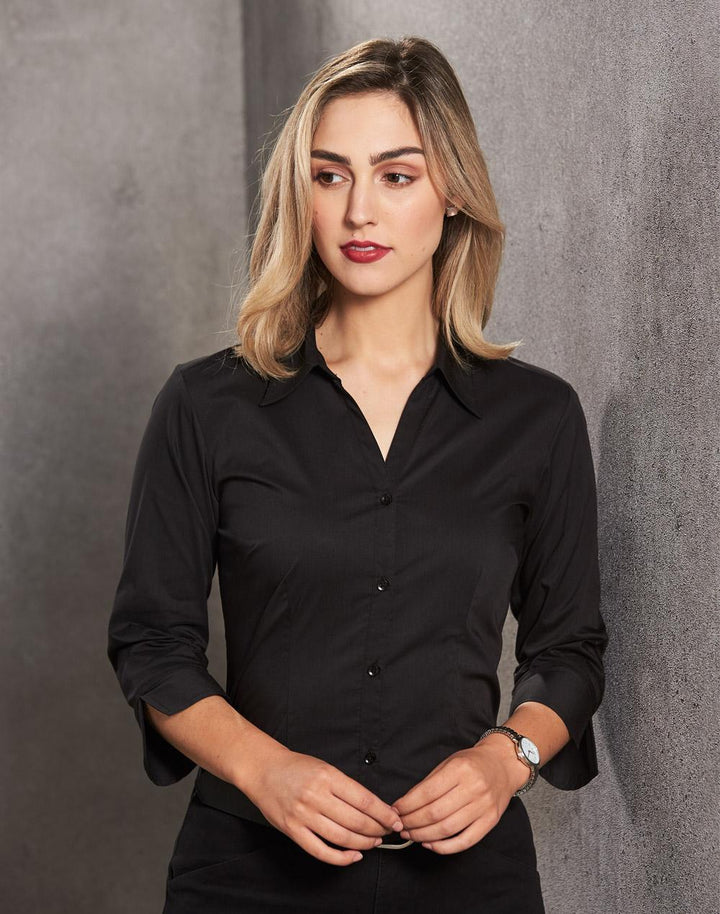 Ladies 3/4 Teflon Shirt Open Neckline - BS07Q