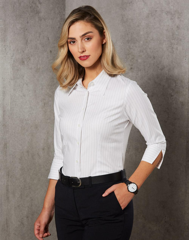 Ladies 3/4 Stretch Pin Stripe Shirt - BS18