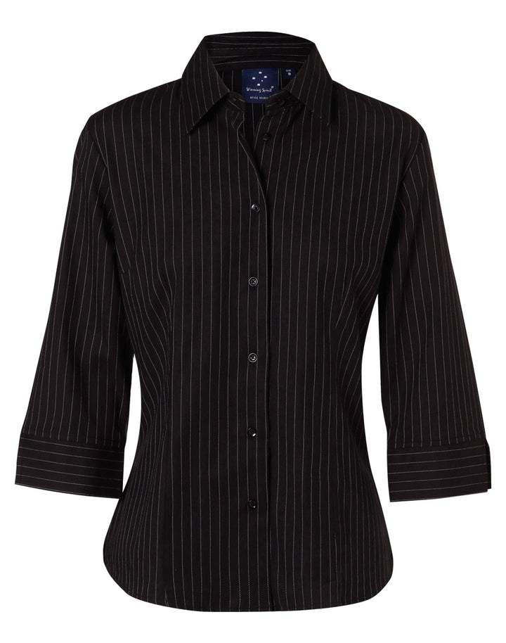 Ladies 3/4 Stretch Pin Stripe Shirt - BS18