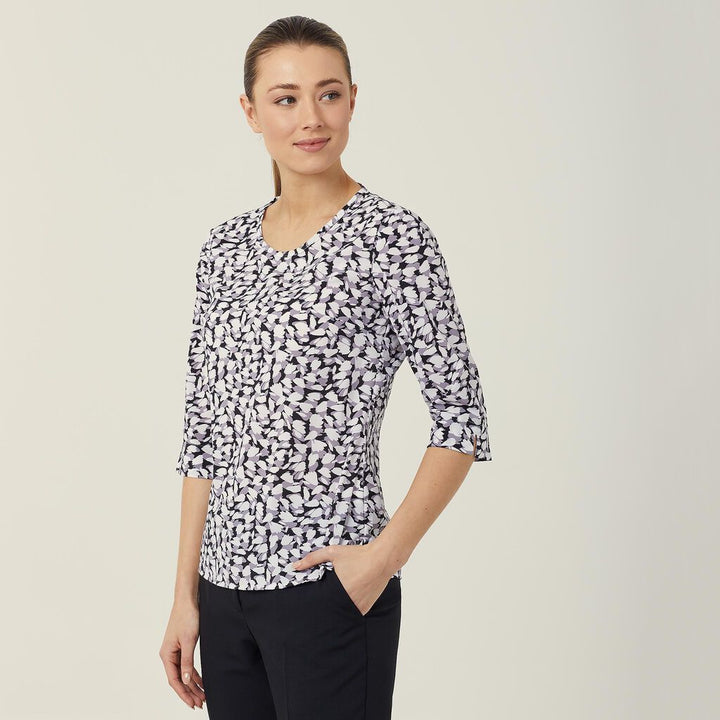 Ladies Antibacterial Petal Print 3/4 Sleeve Top - CATUFN