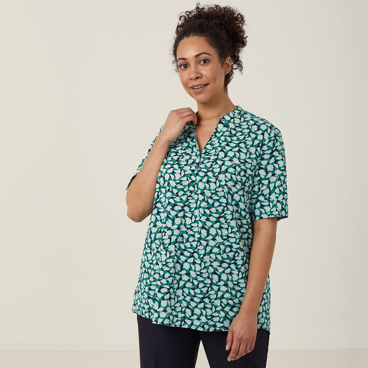 Ladies Antibacterial Petal Print Short Sleeve Tunic - CATUHU