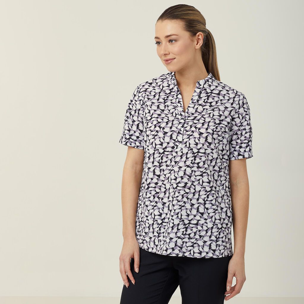 Ladies Antibacterial Petal Print Short Sleeve Tunic - CATUHU