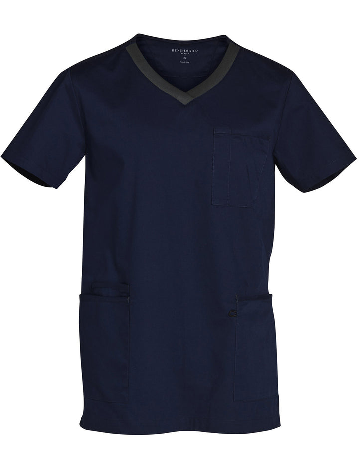 Mens V-Neck Contrast Trim Scrub Tops - M7650