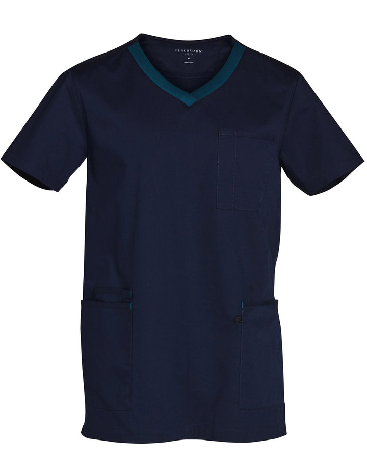 Mens V-Neck Contrast Trim Scrub Tops - M7650