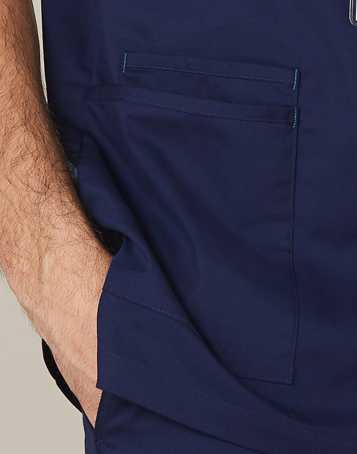 Mens V-Neck Contrast Trim Scrub Tops - M7650