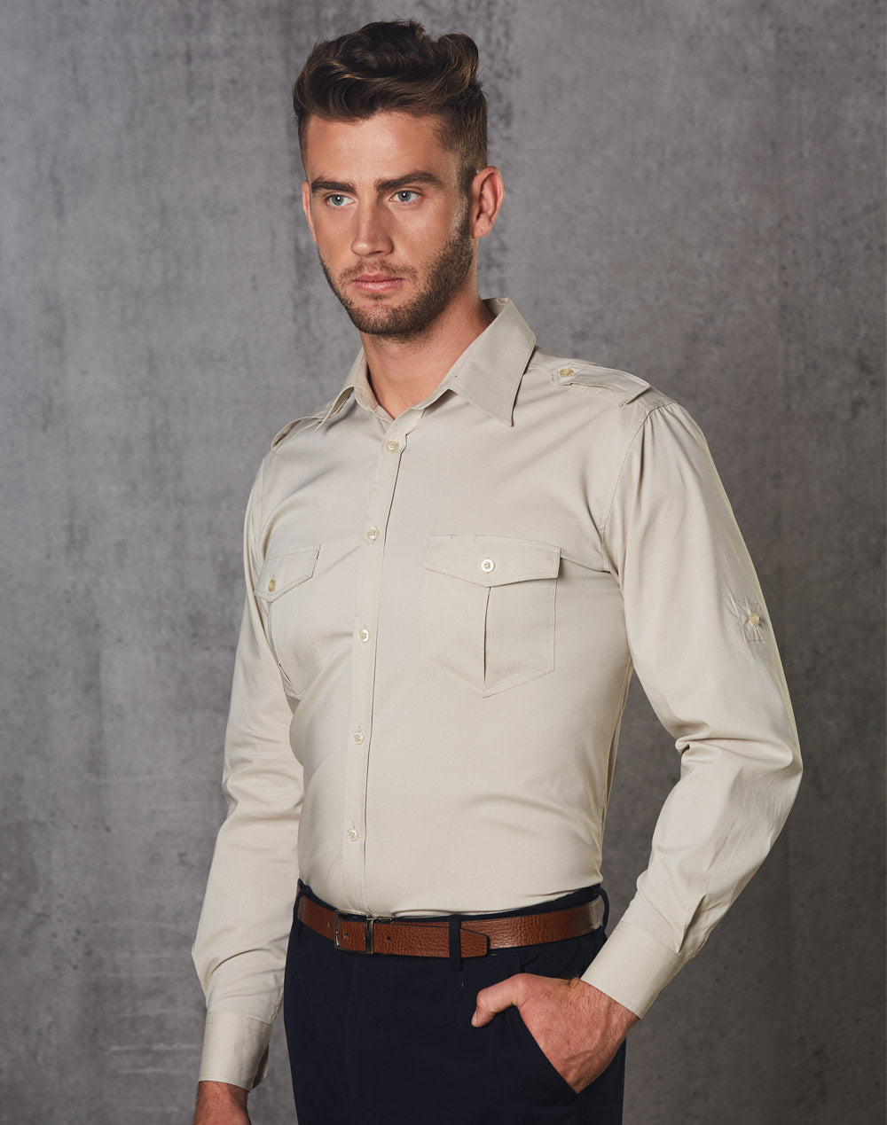 Mens Long Sleeve Military Shirt - M7912