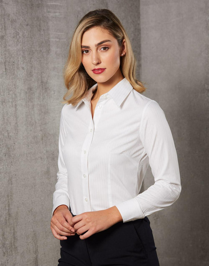 Ladies Self Stripe Long Sleeve Shirt - M8100L