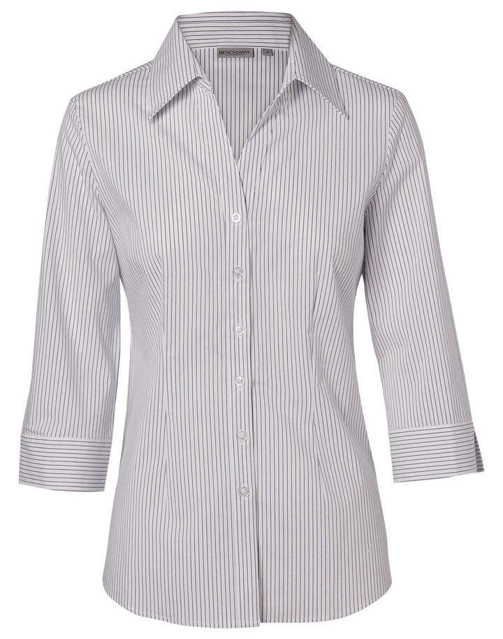 Ladies Ticking Stripe 3/4 Sleeve Shirt - M8200Q