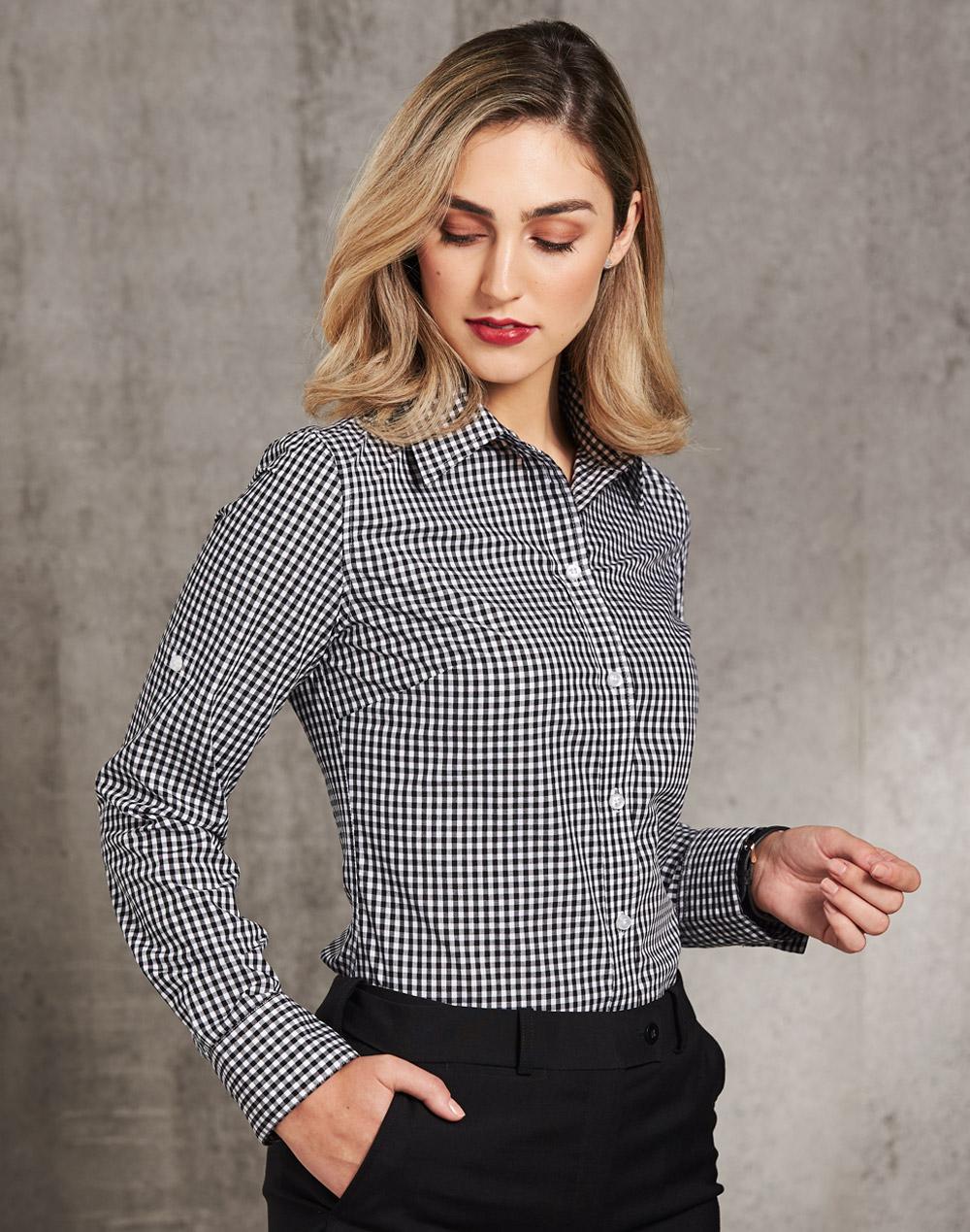 Ladies Gingham Check Long Sleeve Shirt - M8300L