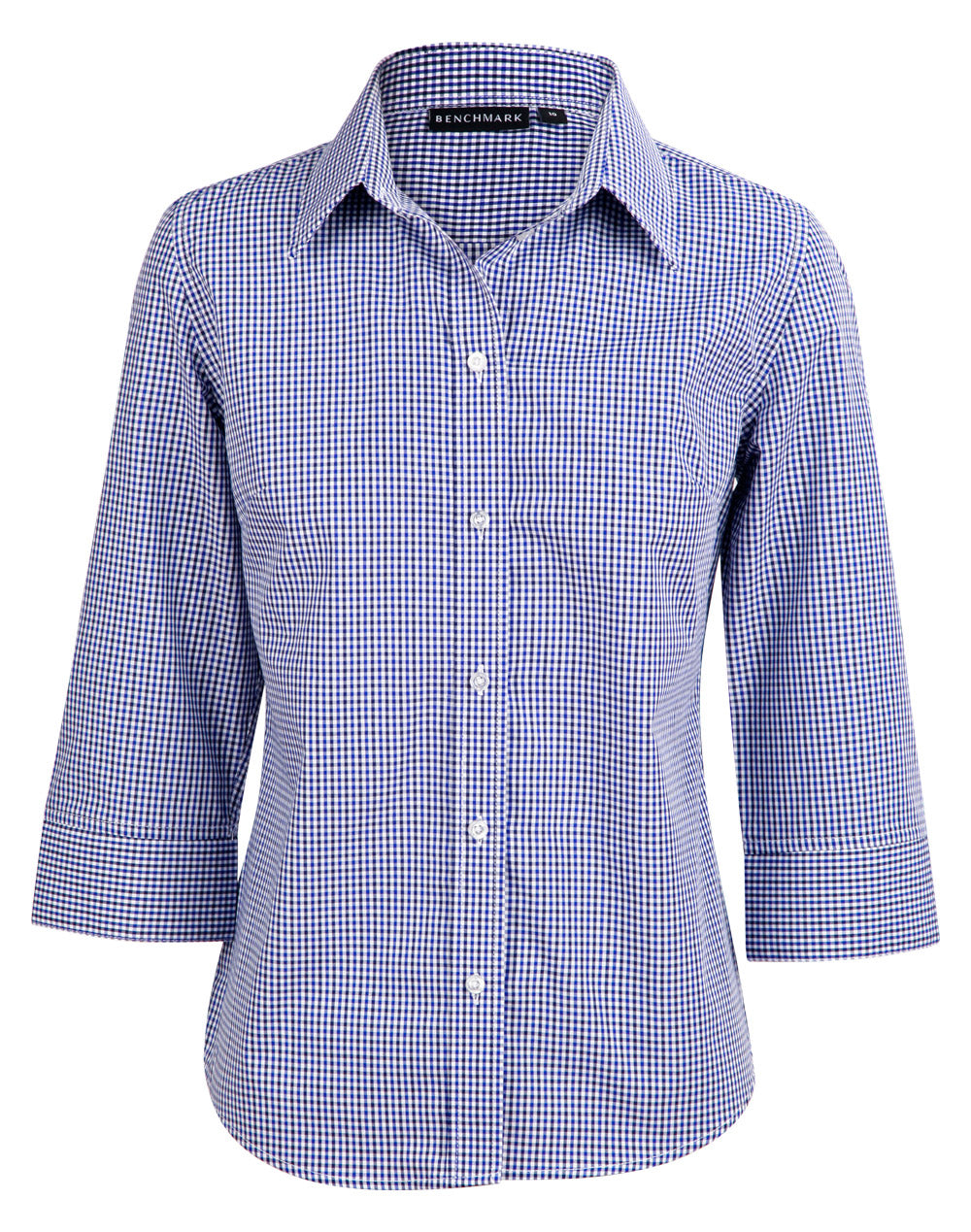 Ladies Two Tone Gingham 3/4 Sleeve Shirt - M8320Q