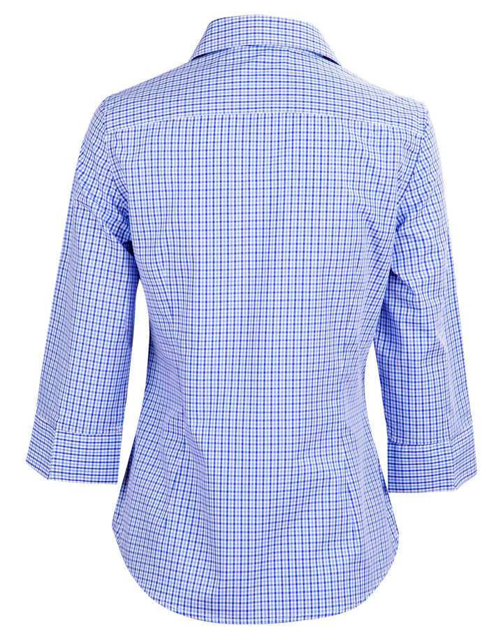 Ladies Two Tone Gingham 3/4 Sleeve Shirt - M8320Q